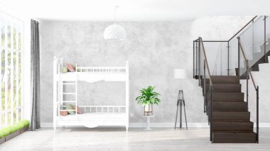 Modern parlak iç. 3D render