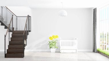 Modern parlak iç. 3D render