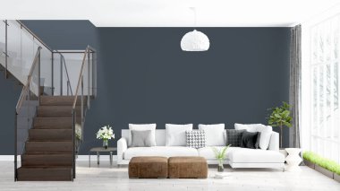 Modern parlak iç. 3D render
