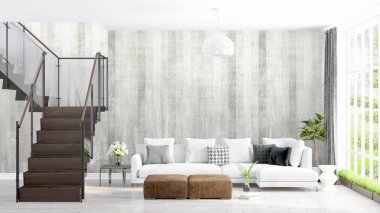 Modern parlak iç. 3D render