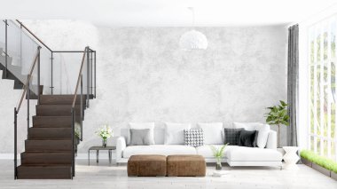 Modern parlak iç. 3D render