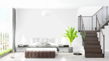 Modern parlak iç. 3D render