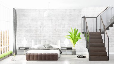 Modern parlak iç. 3D render