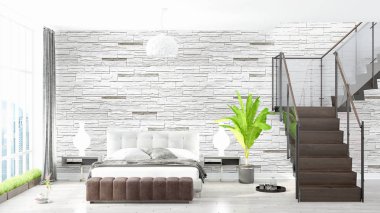 Modern parlak iç. 3D render