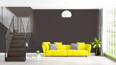 Modern parlak iç. 3D render