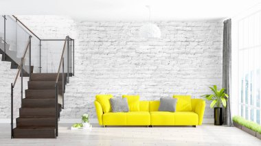 Modern parlak iç. 3D render