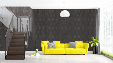 Modern parlak iç. 3D render