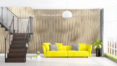 Modern parlak iç. 3D render