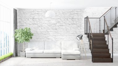 Modern parlak iç. 3D render