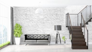 Modern parlak iç. 3D render