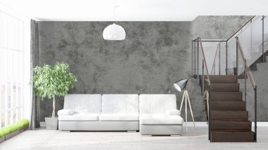 Modern parlak iç. 3D render