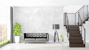Modern parlak iç. 3D render