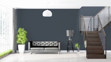 Modern parlak iç. 3D render