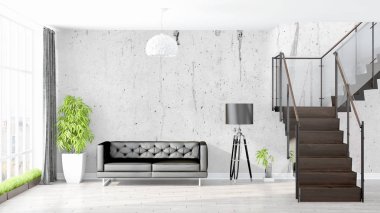 Modern parlak iç. 3D render