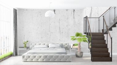 Modern parlak iç. 3D render