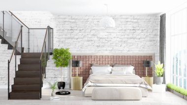 Modern parlak iç. 3D render
