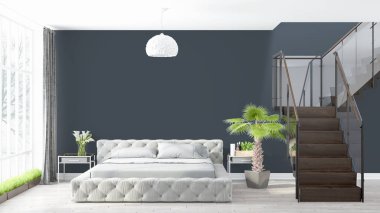 Modern parlak iç. 3D render