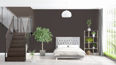 Modern parlak iç. 3D render