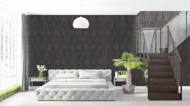 Modern parlak iç. 3D render