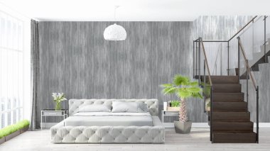 Modern parlak iç. 3D render