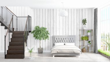 Modern parlak iç. 3D render