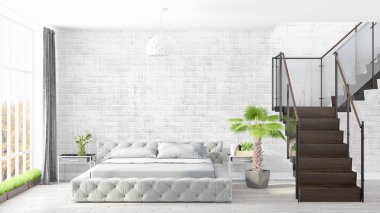 Modern parlak iç. 3D render