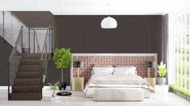 Modern parlak iç. 3D render