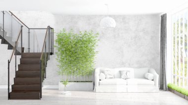 Modern parlak iç. 3D render