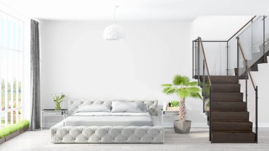 Modern parlak iç. 3D render