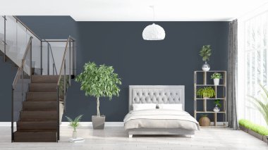 Modern parlak iç. 3D render