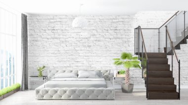 Modern parlak iç. 3D render