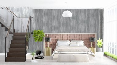 Modern parlak iç. 3D render