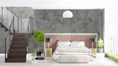 Modern parlak iç. 3D render