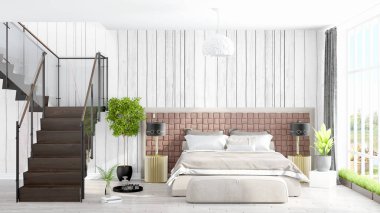 Modern parlak iç. 3D render