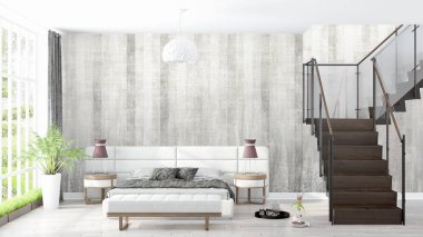 Modern parlak iç. 3D render