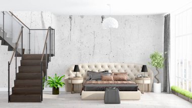 Modern parlak iç. 3D render