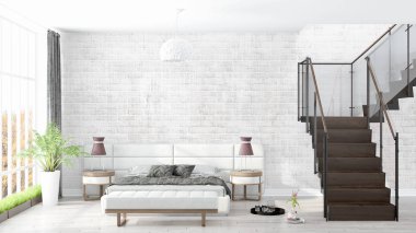 Modern parlak iç. 3D render