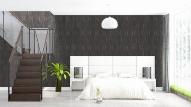 Modern parlak iç. 3D render