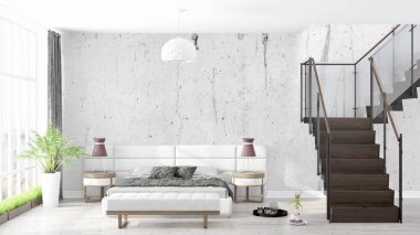 Modern parlak iç. 3D render