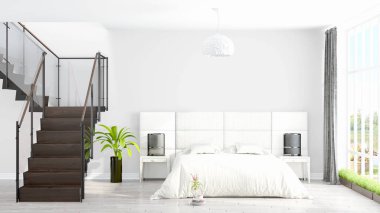 Modern parlak iç. 3D render