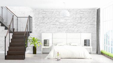 Modern parlak iç. 3D render