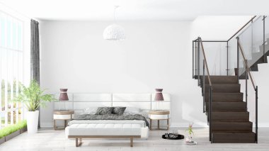 Modern parlak iç. 3D render