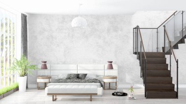 Modern parlak iç. 3D render