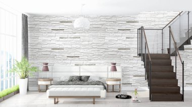 Modern parlak iç. 3D render