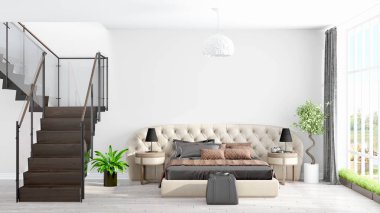Modern parlak iç. 3D render