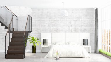 Modern parlak iç. 3D render