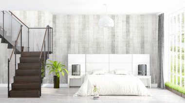 Modern parlak iç. 3D render