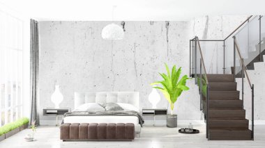 Modern parlak iç. 3D render