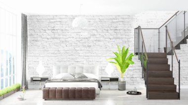 Modern parlak iç. 3D render