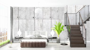 Modern parlak iç. 3D render